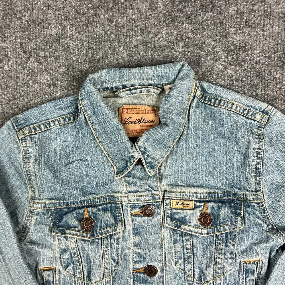 Levi‎ Strauss Jacket Girls M Blue Denim Button Front Trucker Jean Western Style